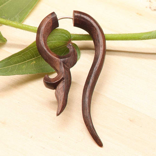 Maori Holz Ohrring Fake Piercing Handarbeit Silber Stecksystem Holzschmuck