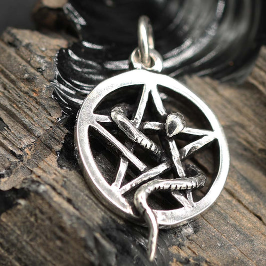 Schlange im Pentagramm Anhänger Wicca Keltischer Schmuck 925 Silber