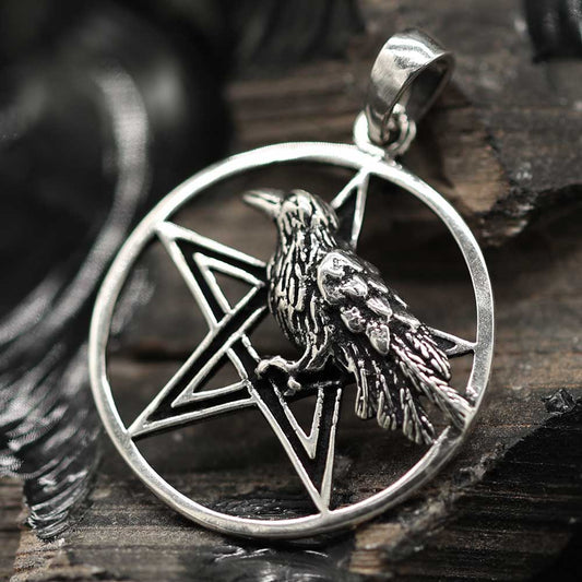 Pentagramm Anhänger mit Rabe Silber 925 Kettenanhänger Gothic