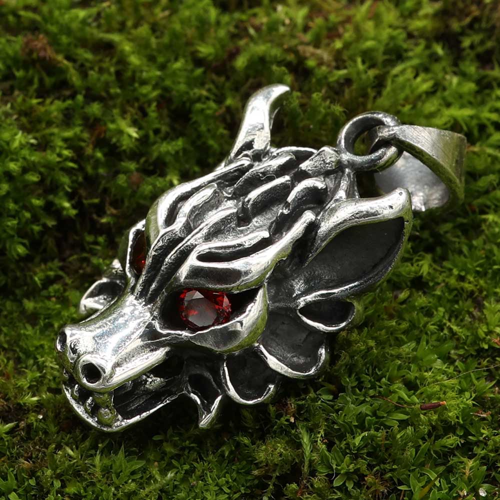 Wolf Anhänger glühend rote Augen Silber 925