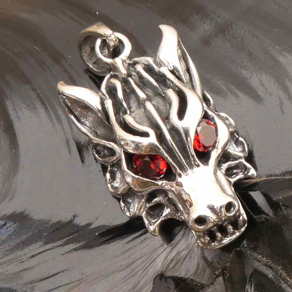 Wolfskopf 925 Silber Kettenanhänger Zirkonias Silberschmuck 