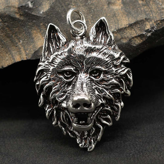 Wolf 925 Sterling Silber Kettenanhänger Wolfskopf Silber Schmuck 