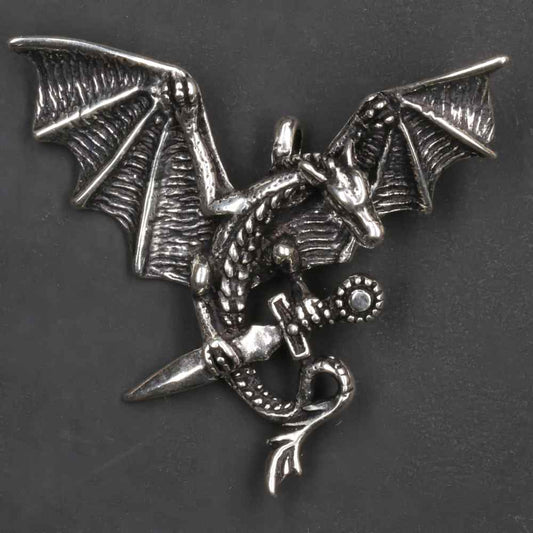 Drache mit Schwert Silber Anhänger 925er Sterlingsilber