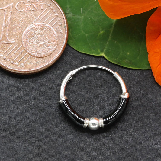 Creole Silber und schwarz 12 mm Sterlingsilber