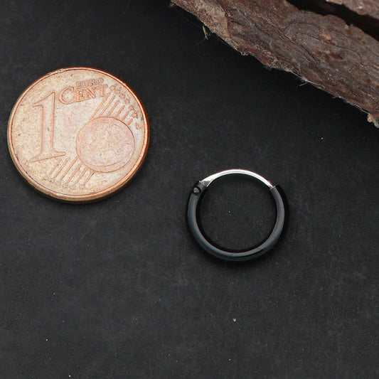  12 mm Schwarze Creolen 925 Silber Ohrring lakiert
