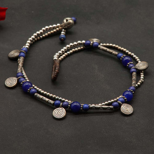 Fußkette Modeschmuck blaue Glasperlen Sommer Schmuck  ausgefallen