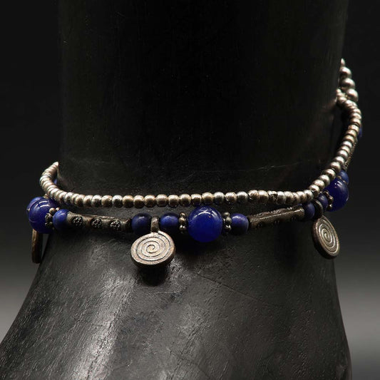 Fusskettchen Modeschmuck blaue Glasperlen Sommer Schmuck  ausgefallen