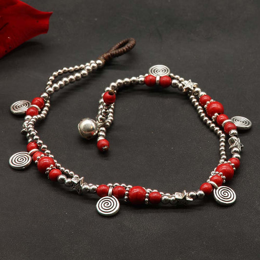 Fußkette Modeschmuck roten Glasperlen Sommer Schmuck  ausgefallen