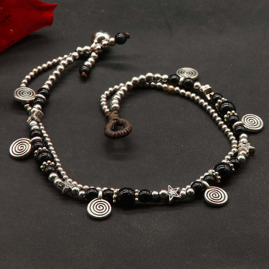 Fußkettchen Modeschmuck schwarzen Glasperlen Sommer Schmuck  ausgefallen