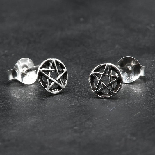 Pentagramm Ohrring  925 Silber Drudenfuß Wicca Ohrstecker Gothic