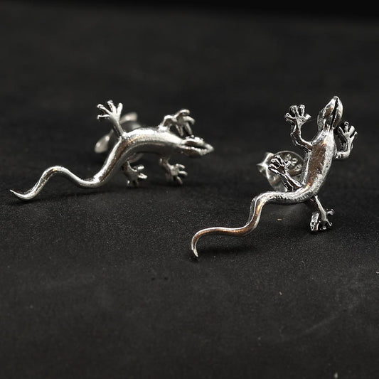 Gecko Ohrstecker 925 Silber groß auffällige Echsen Ohrringe