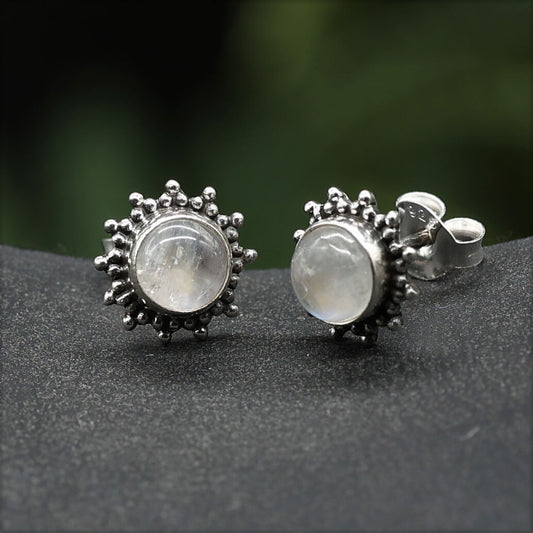 Ohrstecker Sonne Edelsteinschmuck Mondstein 925 Silber