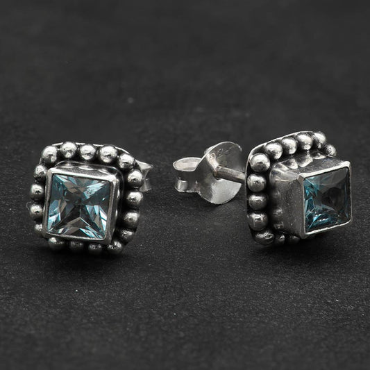 Ohrstecker Silber blauer Topas echter Edelstein Ohrschmuck handarbeit