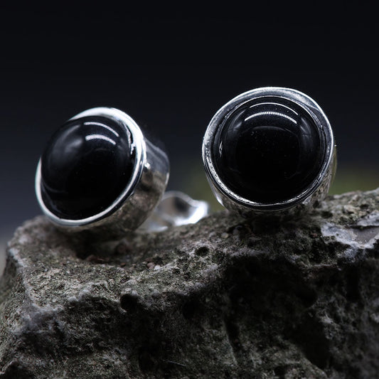 Schwarzer Onyx Ohrringe 925 Silber Edelstein Ohrstecker Damen ausgefallen günstig