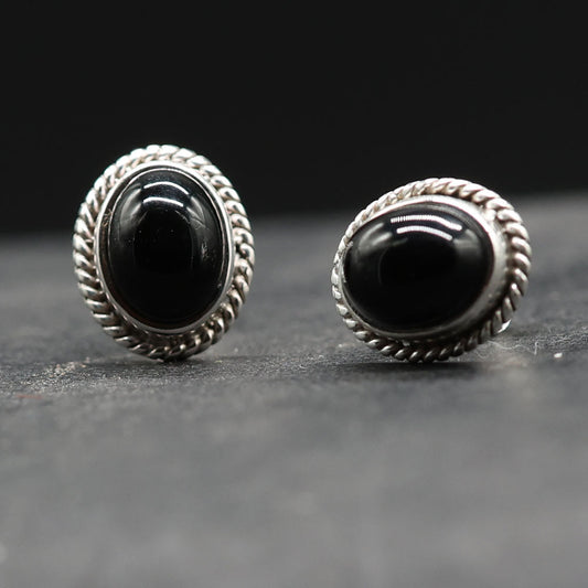 Schwarzer Onyx Ohrringe oval 925 Silber Edelstein Ohrstecker Damen ausgefallen günstig