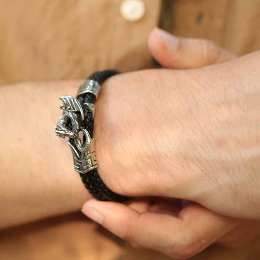 Drache Armschmuck Leder Edelstahl Männer Frauen Armband 